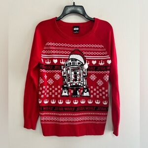 Star Wars R2D2 w/ Santa Hat and Pompom "Ugly" Christmas Sweater, Red/White, M